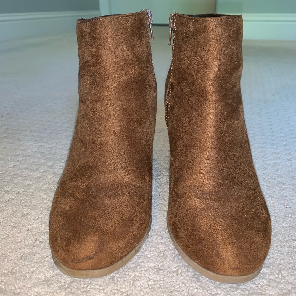 Tan Suede Heeled Ankle Booties size 8